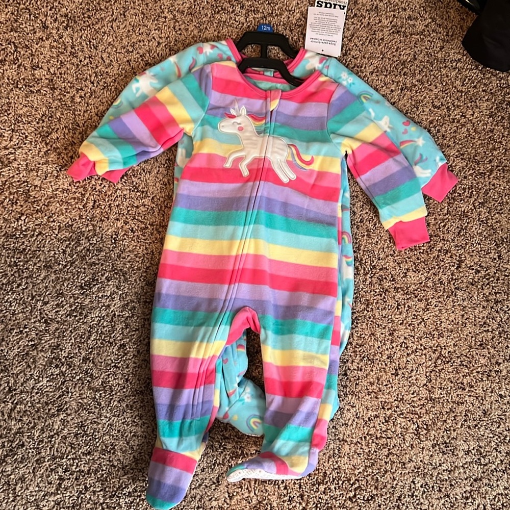 NWT - 2pack 12 month fleece footie pajamas